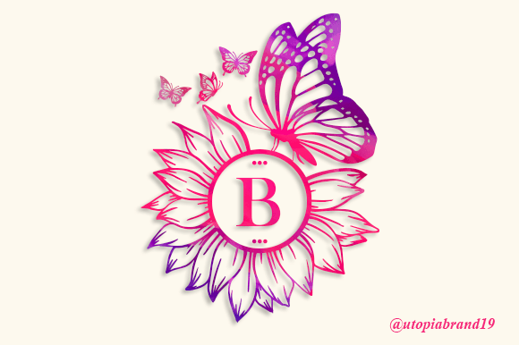Sunflower Butterfly Monogram: A Decorative Font for Elegant Maker Designs